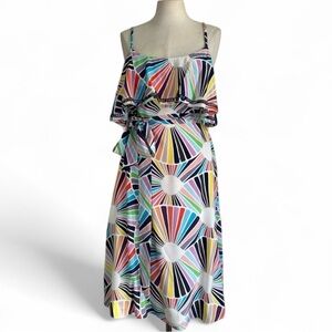 Trina Turk SILK BELTED Ruffle Retro Lined MIDI Dress sz Medium